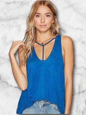 We The Free Distressed Deep Teal Blue Amelia T Strap Loose Tank Top Size M